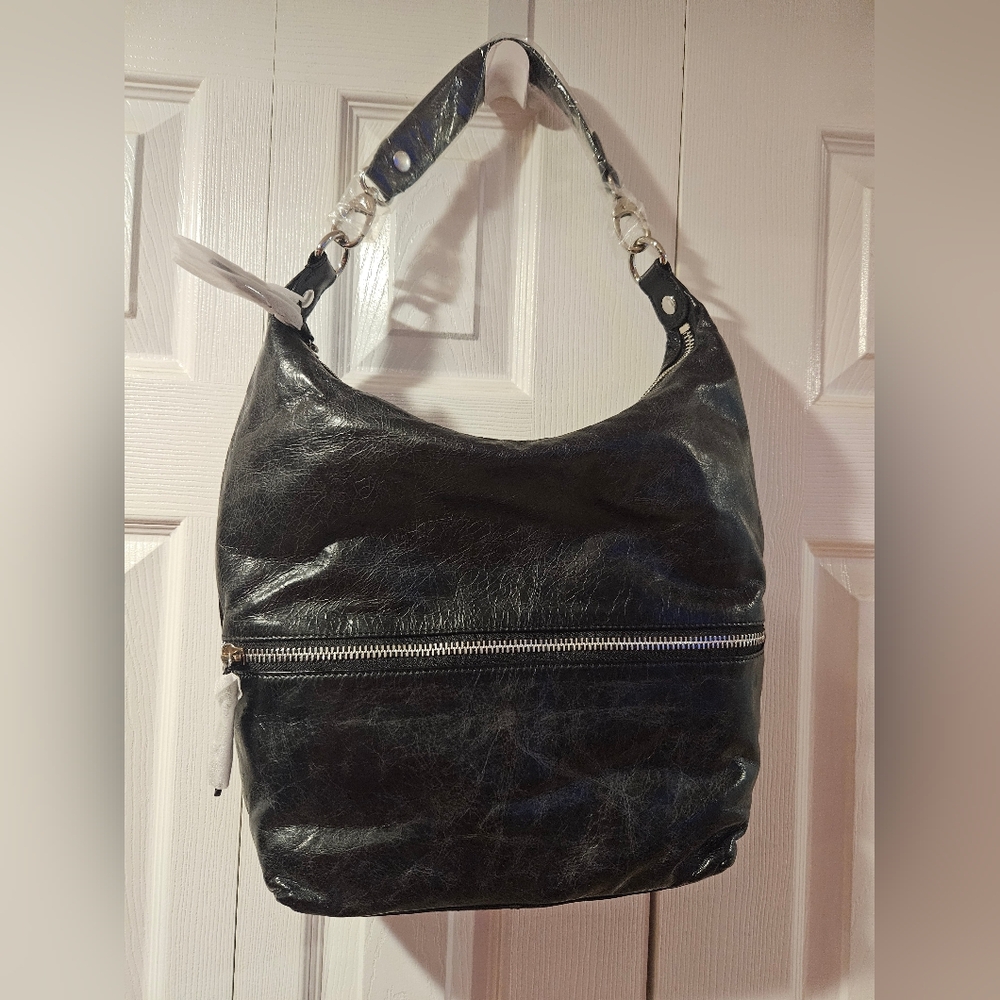 HOBO Shiny Black Leather Hobo Bag